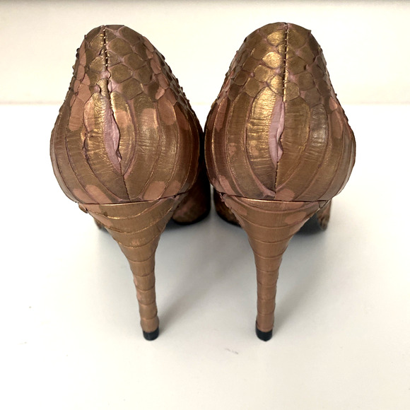 Giuseppe Zanotti Embossed Snakeskin Pump Python Bronze Round Toe Slim Heel 35.5 - Picture 11 of 13